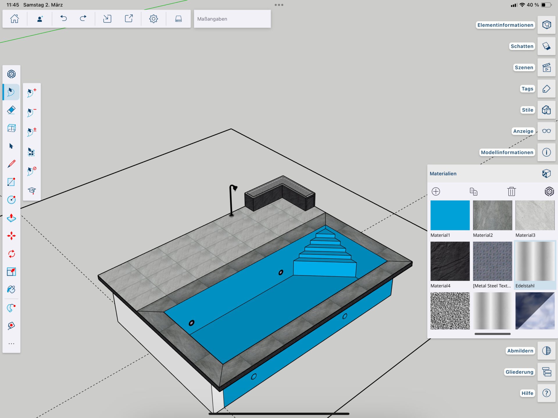 Planungsansicht des Poolprojekts in ISO-Ansicht.